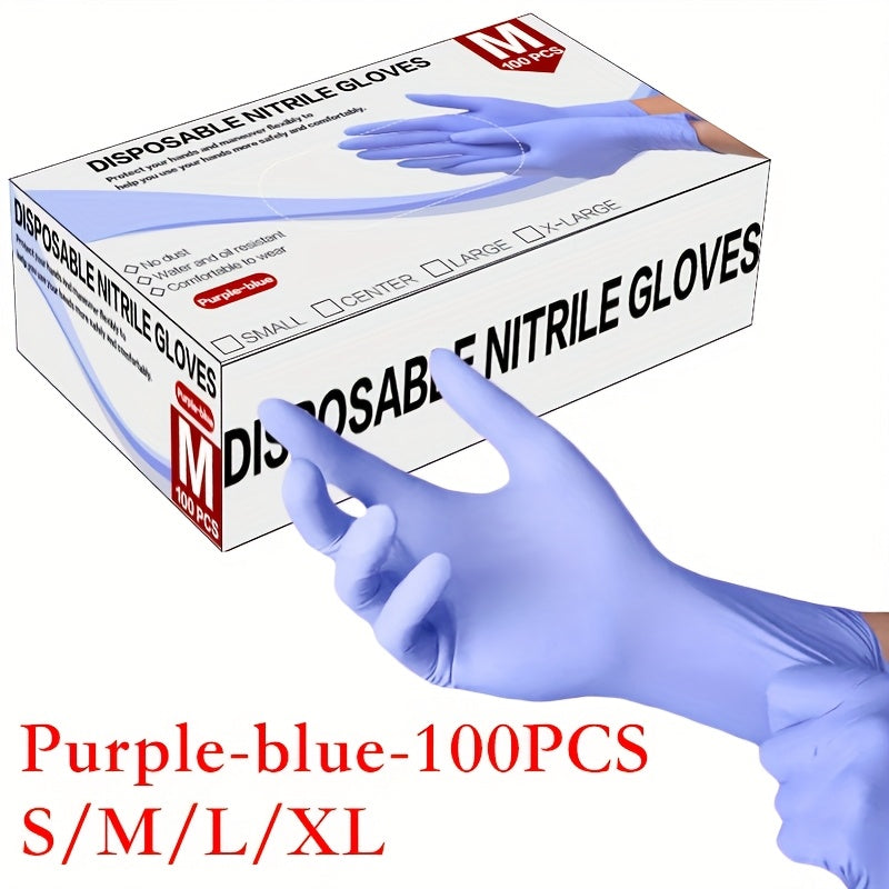 100pcs Purple-Blue Disposable Nitrile Gloves - Durable, Waterproof, Ideal for Home Cleaning, Pet Bathing, Hair Dyeing, Manicure - Essential Household Cleaning Supplies, Pet Care Essentials|Disposable Gloves|Durable Gloves