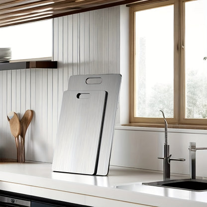 A Set of 1 Mini/Small/Medium/Large Stainless Steel Cutting Boards, Suitable for Home Kitchens And Convenient for Camping. These Durable And Corrosion-Resistant Boards Are Useful Kitchen Tools And Accessories.