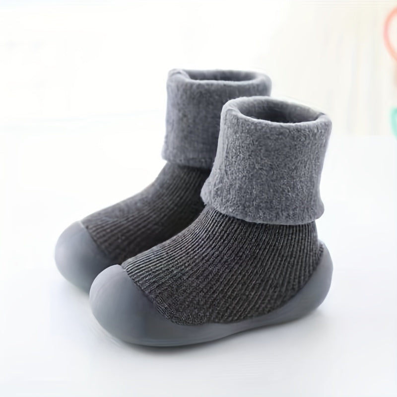 Casual Comfortable Slip On Rubber Sole Sock Shoes For Baby Boys, Breathable Non Slip Walking Shoes For Indoor Outdoor, Autumn And Winter