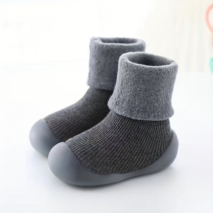 Casual Comfortable Slip On Rubber Sole Sock Shoes For Baby Boys, Breathable Non Slip Walking Shoes For Indoor Outdoor, Autumn And Winter
