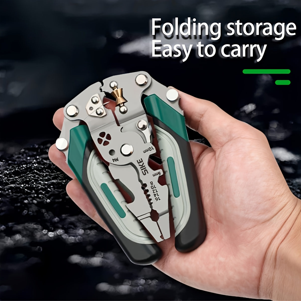 Alicate decapador de fios multifuncional dobrável de nível industrial para eletricistas, ferramenta de precisão durável em aço carbono de alta resistência para cortar, cravar e decapar fios - adequado para todos os trabalhos elétricos.