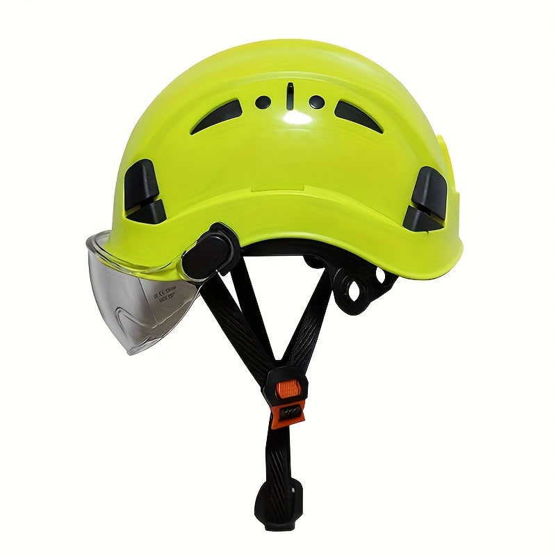 Capacete de segurança ajustável com viseira integrada - Plástico ABS durável, design ergonómico para utilização na construção civil e indústria, branco, equipamento de segurança para a construção, acabamento brilhante elegante, tiras de ajuste seguro.