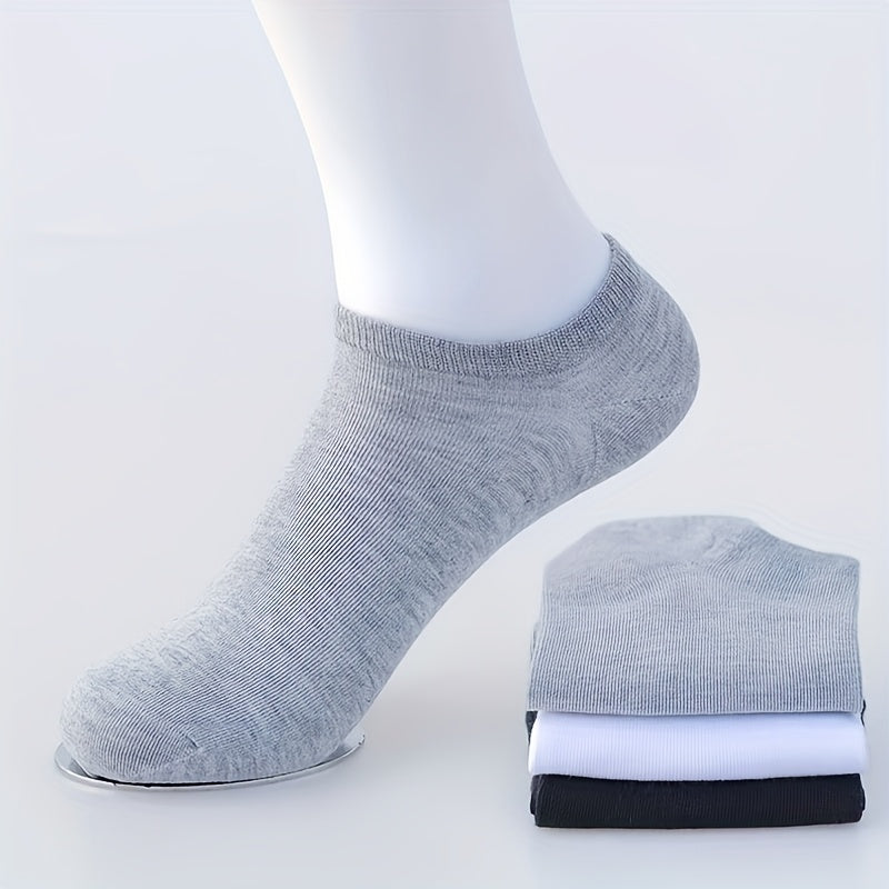5 Pairs Ultra-Comfortable Low-Cut Ankle Socks - Breathable, Stretchy, and Durable for Sports & Casual Attire - Solid Black, Gray, and White, Sports Socks, Versatile Sock Options, Simple Sock Design, Breathable Fabric
