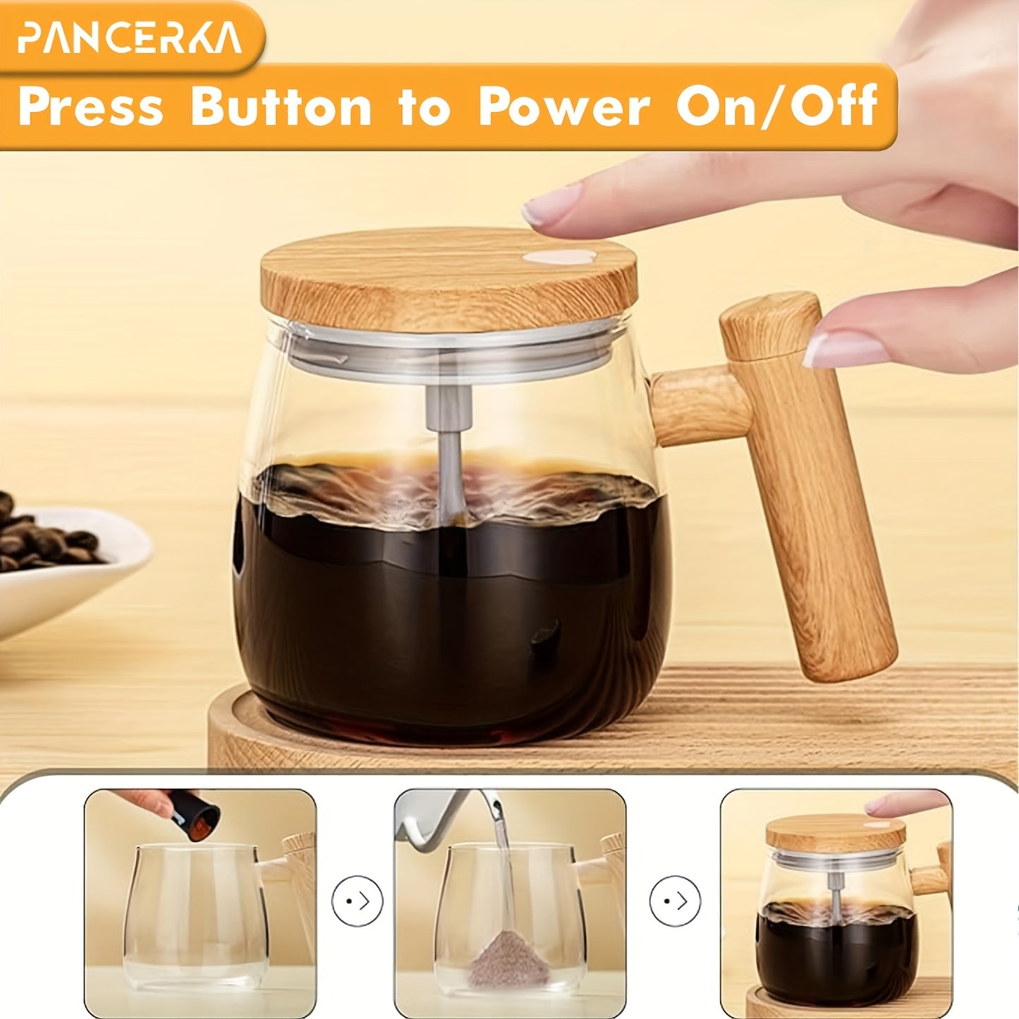 1pc, Electric Self-Stirring Coffee Mug, Glass Coffee Mug With Reusable Filter, Portable And Lightweight Coffee Mug With Leak-Proof Lid, Ideal For Home, Office, And Travel, One-Button Operation, Household Gadgets
