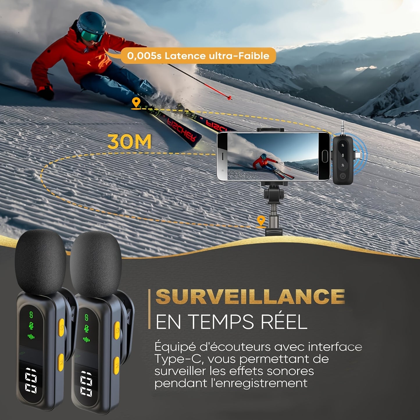 2025 New USB C Phone Mini Microphone for iPhone, Android, Camera, Utsund LED Display Wireless Lavalier Microphone for Video Recording, Clip on Lapel Lav Mics with Noise Reduction for Interview Vlog YouTube TikTok