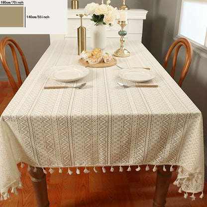 1pc Beige Crochet Hollow Tablecloth, Boho Household Stain Resistant Waterproof Oil-proof, Washable Table Cover, Suitable For Picnics, Camping, Weddings, Birthday Parties, Restaurants, And Buffets, Tabletop Protection, Home Ki