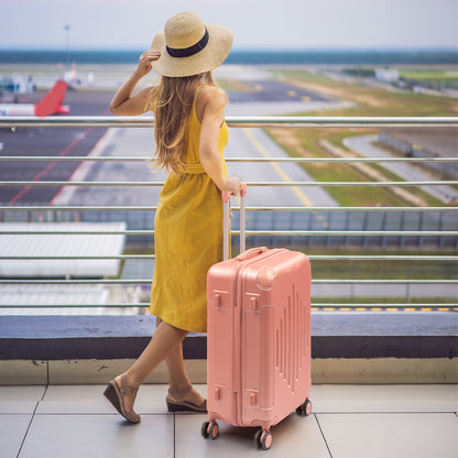 Conjunto de 4 malas com protetores de cantos, tamanhos 12/20/24/28 polegadas, estrutura rígida e resistente, rodas giratórias 360°, multifuncionais, de grande capacidade e leves.