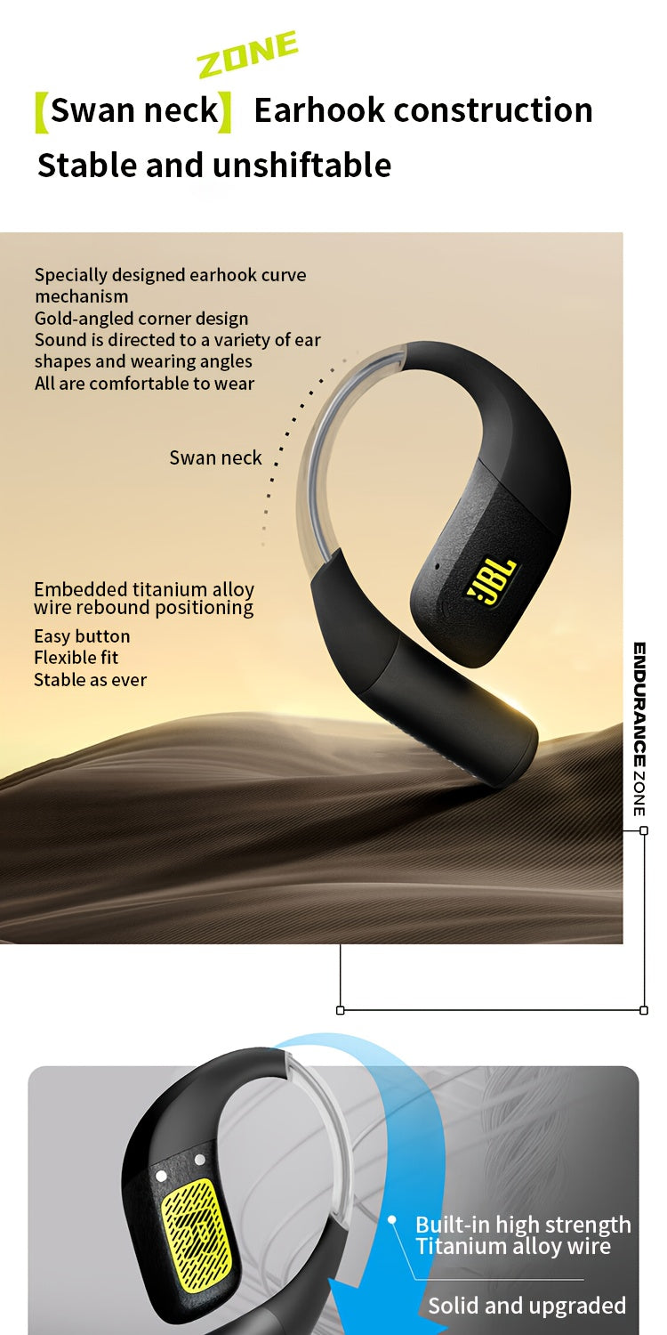 For JBL ZONE True Wireless Open-Ear Sports Headphones, Neckband Wireless Earbuds for Swimming, Cycling, Running, Long Battery Life, High-Quality Sound, Clear Call and Music Output, USB-C Charging, Rechargeable Battery, Black