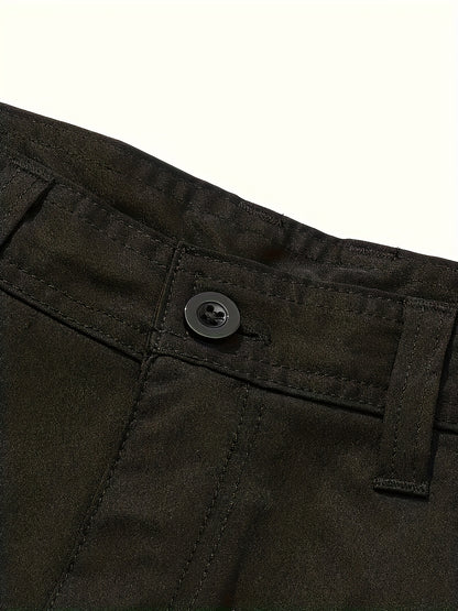 Two-Piece Set, Men's Solid Color Outdoor Casual Comfortable Breathable Multi-Pocket Cargo Shorts