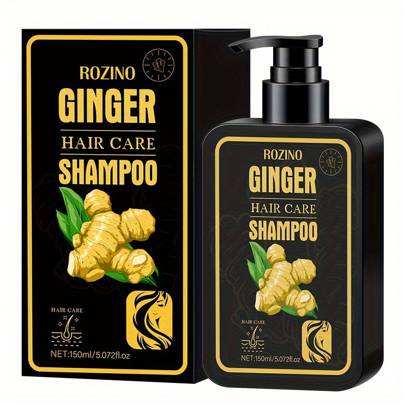 Champô Capilar de Gengibre ROZINO 150ml - Equilibra a oleosidade e a hidratação, fortalece as raízes, nutre os folículos com manteiga de karité, purifica o couro cabeludo para um cabelo suave e hidratado.