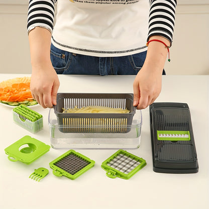 16pcs All-in-One Vegetable & Onion Chopper Set with Drainage Basket - Heavy-Duty Manual Food-Grade Stainless Steel Kitchen Chopper with Carrot, Garlic, Potato, Onion, And More - Ideal For Home, Restaurant, Rv, And Kitchen Use