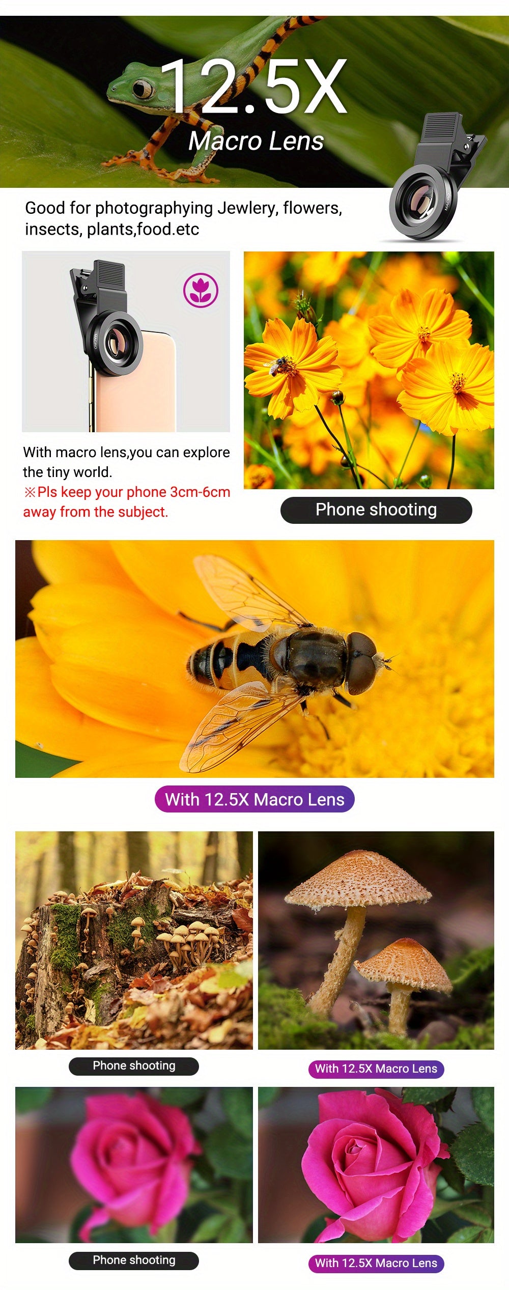 Boost Your Smartphone Photography with APEXEL's 0.45x HD 37MM Wide Angle Lens & 12.5x Super Macro Lens Kit!