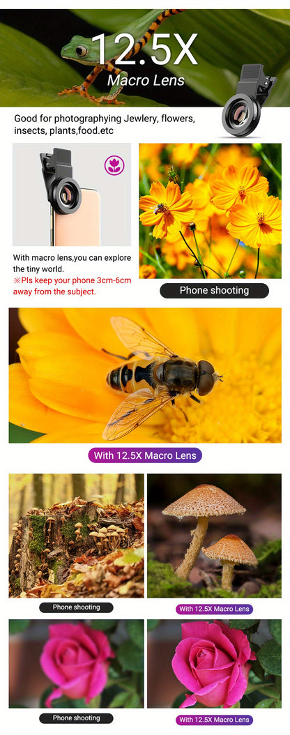 Boost Your Smartphone Photography with APEXEL's 0.45x HD 37MM Wide Angle Lens & 12.5x Super Macro Lens Kit!
