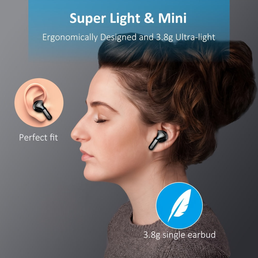 2025 New Wireless Earbuds with 40H Bass, ENC Noise Cancelling, 5.3 Headset, 4 HD Microphones, USB-C LED Display, for Android & iOS, Open-Back Design, Condenser Microphones, Non-Waterproof, Ideal for Gaming, Skateboarding, Sno