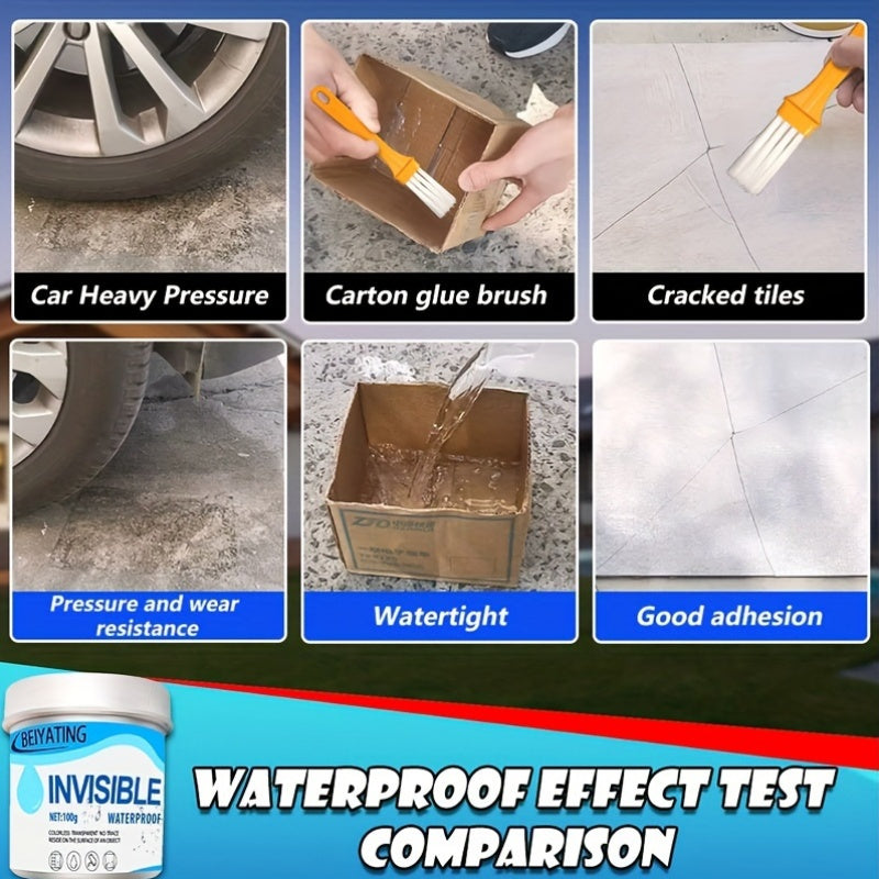 Premium Waterproof Sealer - No Brick Breaking Repair, Transparent Coating Suitable for Floors, Walls, Roofs, etc, - Moisture Protection for Stone, Wood, Tiles, Invisible Waterproof Agent with Brush, Suitable for Kitchen, Gard