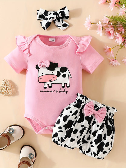 3pcs Short Sleeve & Shorts Set for Newborns - "I'm Daddy's Girl" Letter Print Pants and Headband, Mommy's World Alphabet Kids' Outfit, Perfect for Outdoor
