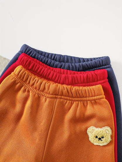 A Set of Three Fleece Hoodies for Baby Boys, Packaged in Six Pieces, Featuring a Cute Bear Patch. Perfect for Outdoor Wear During The Autumn And Winter Seasons, Making It a Great Gift for Children.