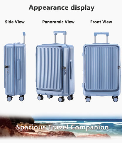 Hard Shell Spinner Luggage, Front Opening, Telescopic Handle, Durable ABS+PC Material, TSA Lock, Cup Holder, Shock Absorbing Wheels, Iron Pull Handle, No Electricity Required, No Print, for Travel