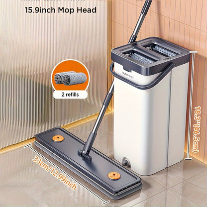 Joybos Flat Floor Mop and Bucket Set with Self-Cleaning System - Manual Squeeze Mop for Home and Office Use, ABS Material, Multisurface for Living Room, Bathroom, Kitchen, Glass Floors - No Electricity Needed
