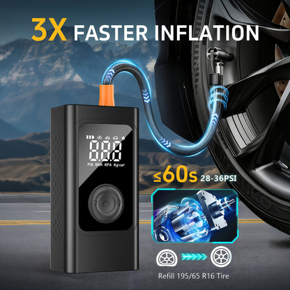Portable Car Jump Starter with Air Compressor, 5.0 Gasoline/3.0L Diesel Battery Booster, 150PSI Automatic Shut-Off Tire Inflator, 12V Super Safe Lithium Jumper Box, Smart Electric Clamp, LCD Display & LED Light
