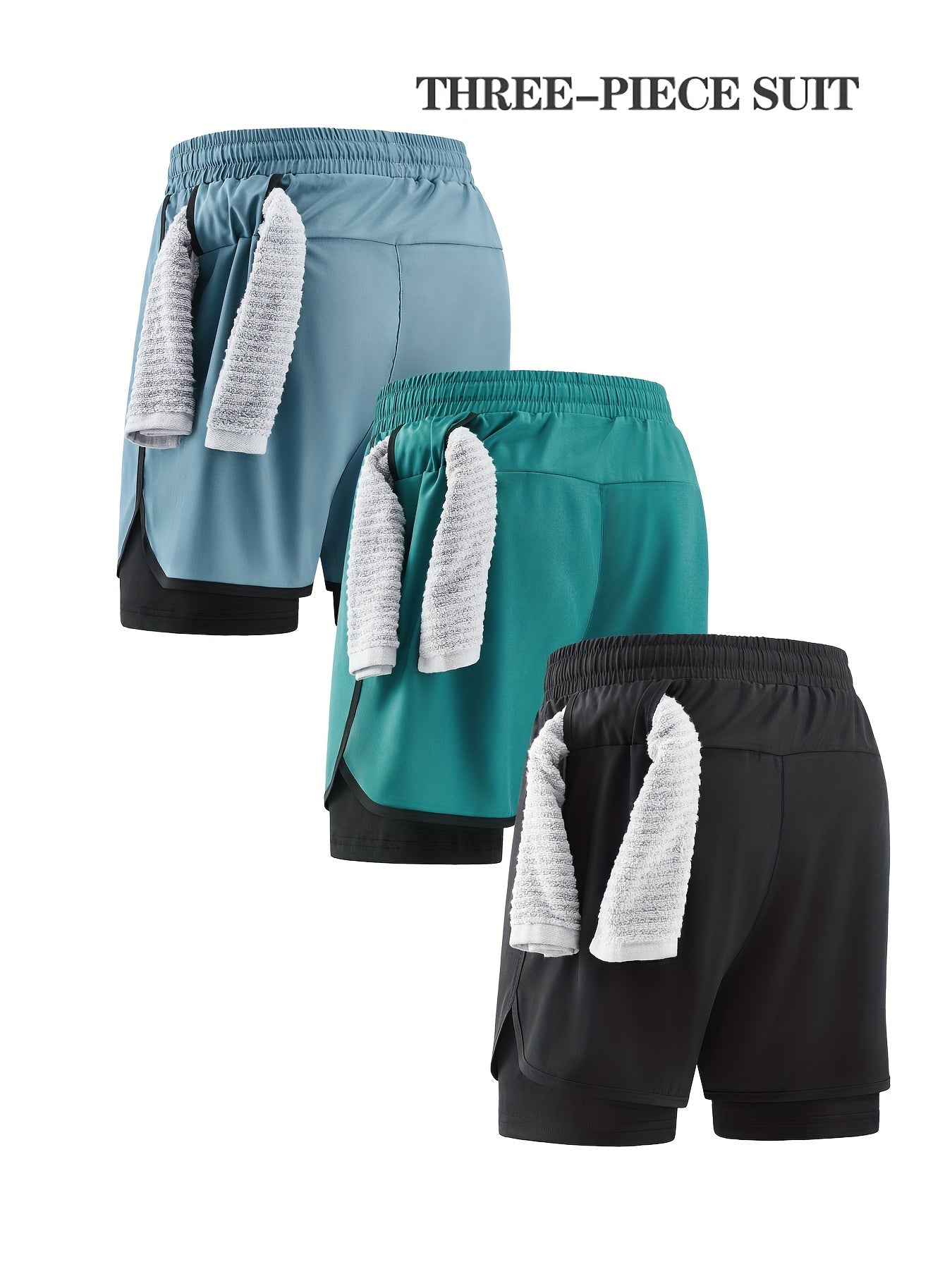 3pcs Men's Quick-Dry Lightweight Running Shorts, with Elastic Drawstring Waist and Side Pockets - Mo, Running Shorts for Men, Mens Mid Length Wide Leg Shorts, Men Workout Shorts, Gym Shorts Above Knee, Mens Shorts with Liner,