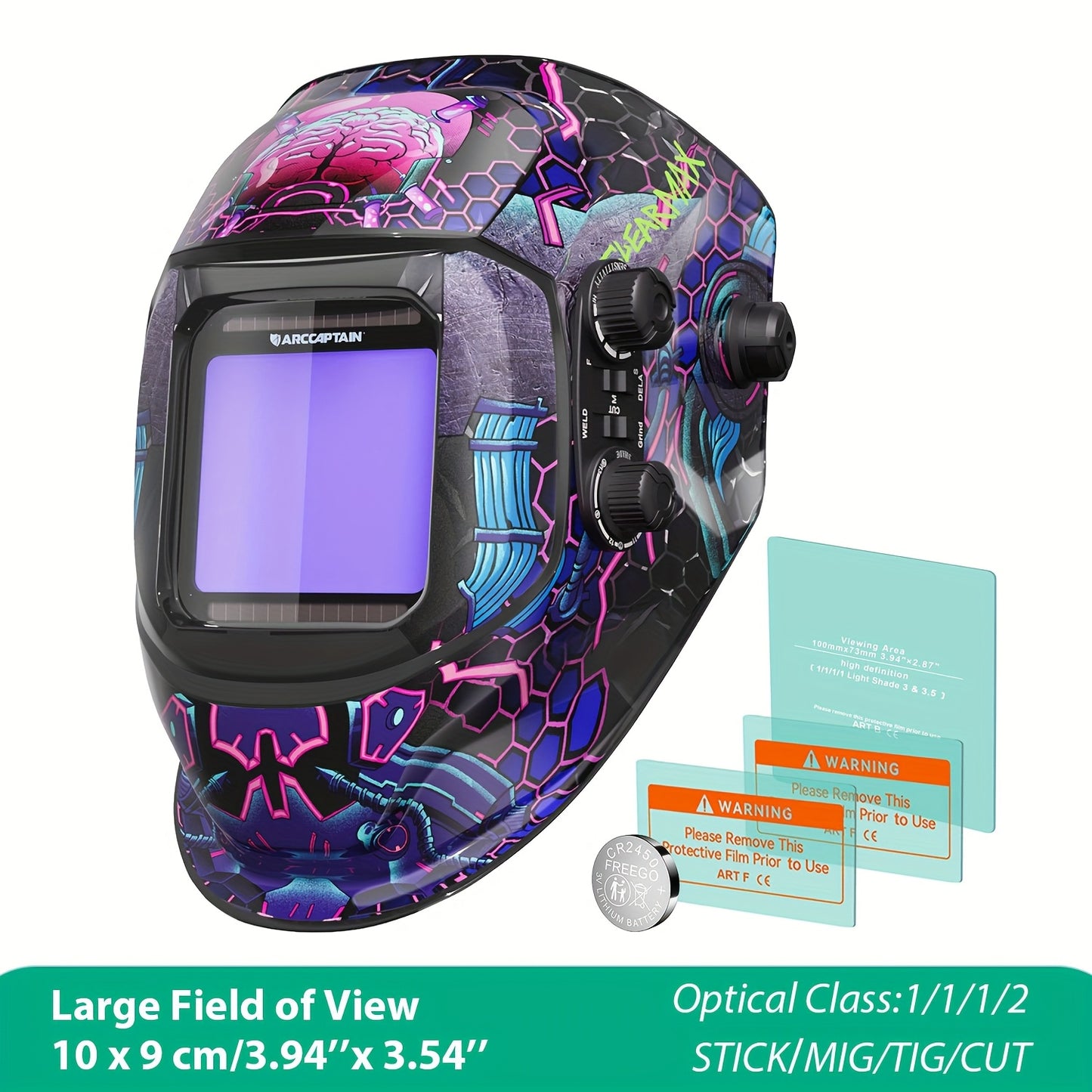 Máscara de soldadura com ecrã de visualização ampla, ARCCAPTAIN, com escurecimento automático True Color.