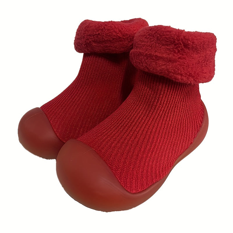 Casual Comfortable Slip On Rubber Sole Sock Shoes For Baby Boys, Breathable Non Slip Walking Shoes For Indoor Outdoor, Autumn And Winter
