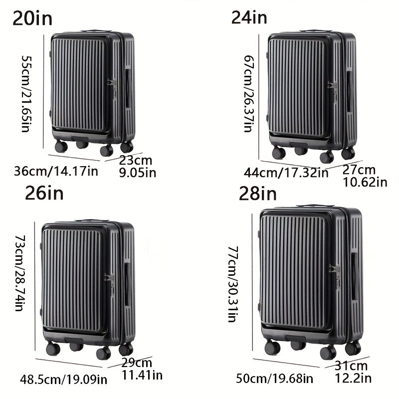 Hard Shell Spinner Luggage, Front Opening, Telescopic Handle, Durable ABS+PC Material, TSA Lock, Cup Holder, Shock Absorbing Wheels, Iron Pull Handle, No Electricity Required, No Print, for Travel