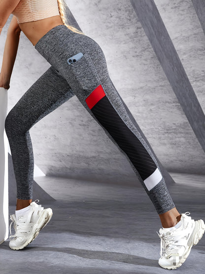 Contrast Color Slimming Yoga Leggings, High Waist Butt Lifting Breathable Yoga Pants, Women's Activewear Wide Waistband