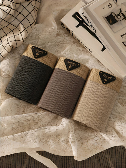 3pcs Men'S Comfortable Retro Boxer Briefs - Breathable Stretch Fabric, Solid Color (Black, Beige, Brown) with Golden Accents, Elastic Waistband & Cuffs for Secure Fit, Comfortable Undergarment, Classic Boxer Design, Smooth Te