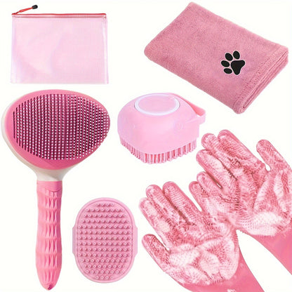 6pcs Dog Grooming Kit: Bath Brush, Towel & Washing Gloves - Shedding Control for a Shiny Coat