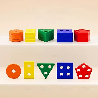 Colorful Geometric Shape Wooden Stacking Blocks for Boys and Girls - Educational Toy to Enhance Color Recognition, Coordination Skills Development Birthday Gift, Learning Through Play, Playful Learning, Smooth Finish, Early L