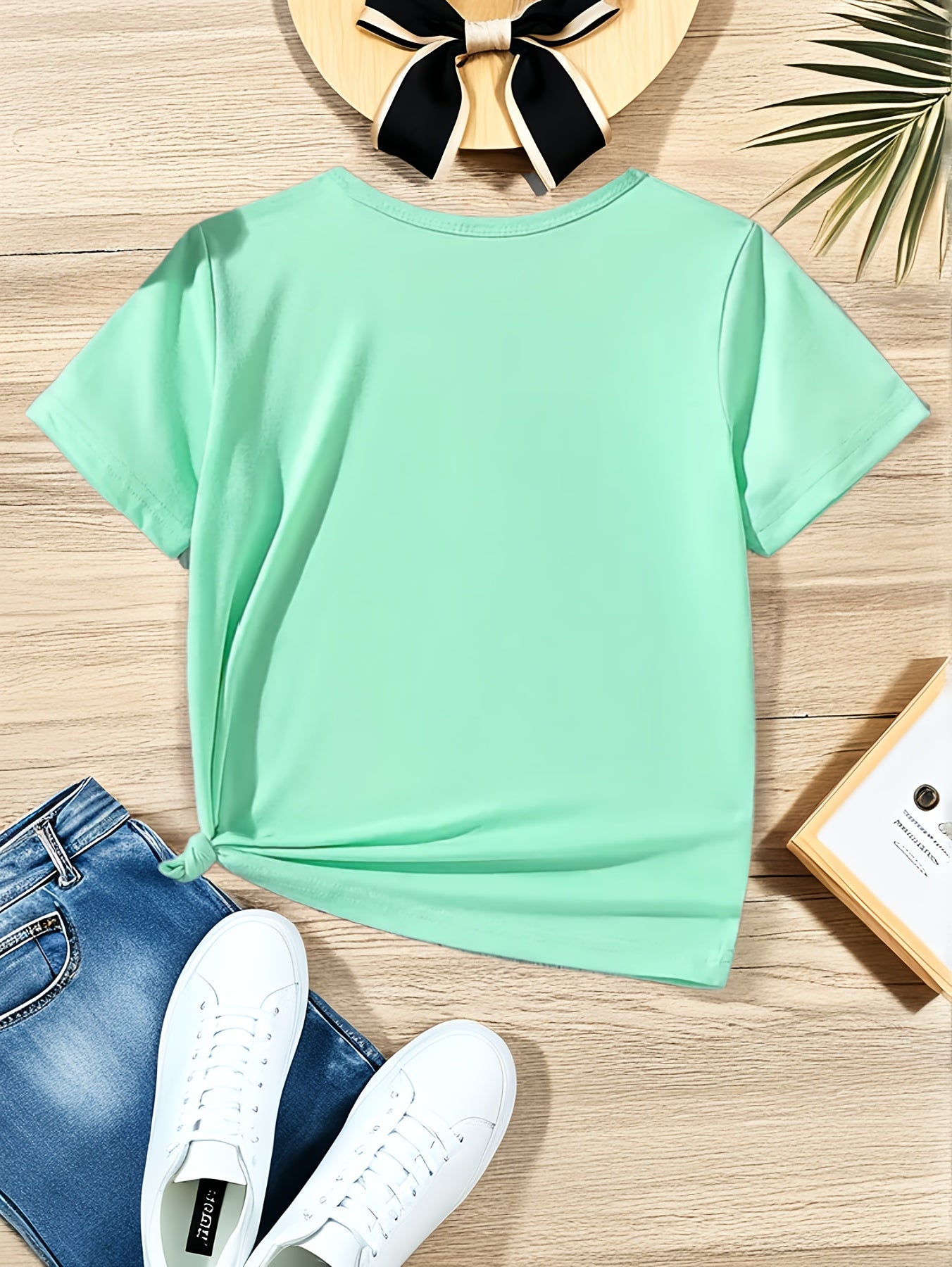 Girls Funny Kitty Print Short Sleeve T-shirt Summer Clothes Gift