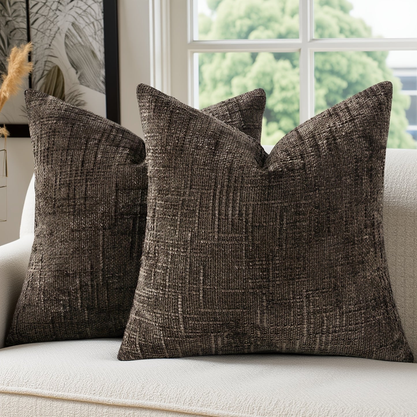 2pcs, Chenille Throw Pillow Covers Set of 2 Thick Textured Slubby Couch Pillow Covers Farmhouse Accent Modern Neutral Decorative Pillow Cases for Bed Sofa, Living Room, Machine Washable