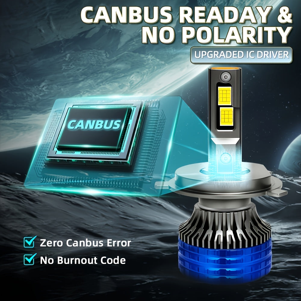 2pcs H4 H7 Car Bulb LED Headlights With 300W High Power 60000LM, Compatible with Canbus And Various Models Including  H1, H11 H8 H9, HB3 9005, HB4 9006, 12V 24V, Featuring Turbo Lamp at 6000K for Vehicles, Without Battery