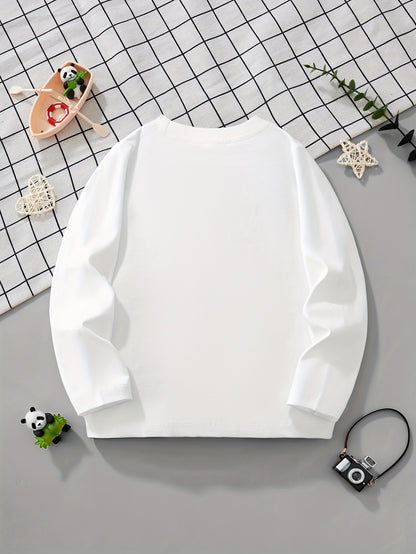 LITTLE BITTY Boys' Cotton Long Sleeve Crew Neck T-Shirt, Cartoon Shark Pattern, Casual Skinny Fit, Breathable Knit Fabric, Regular Sleeve, for Hiking & Outdoor, Weekend Casual Wear - Spring/Summer Collection