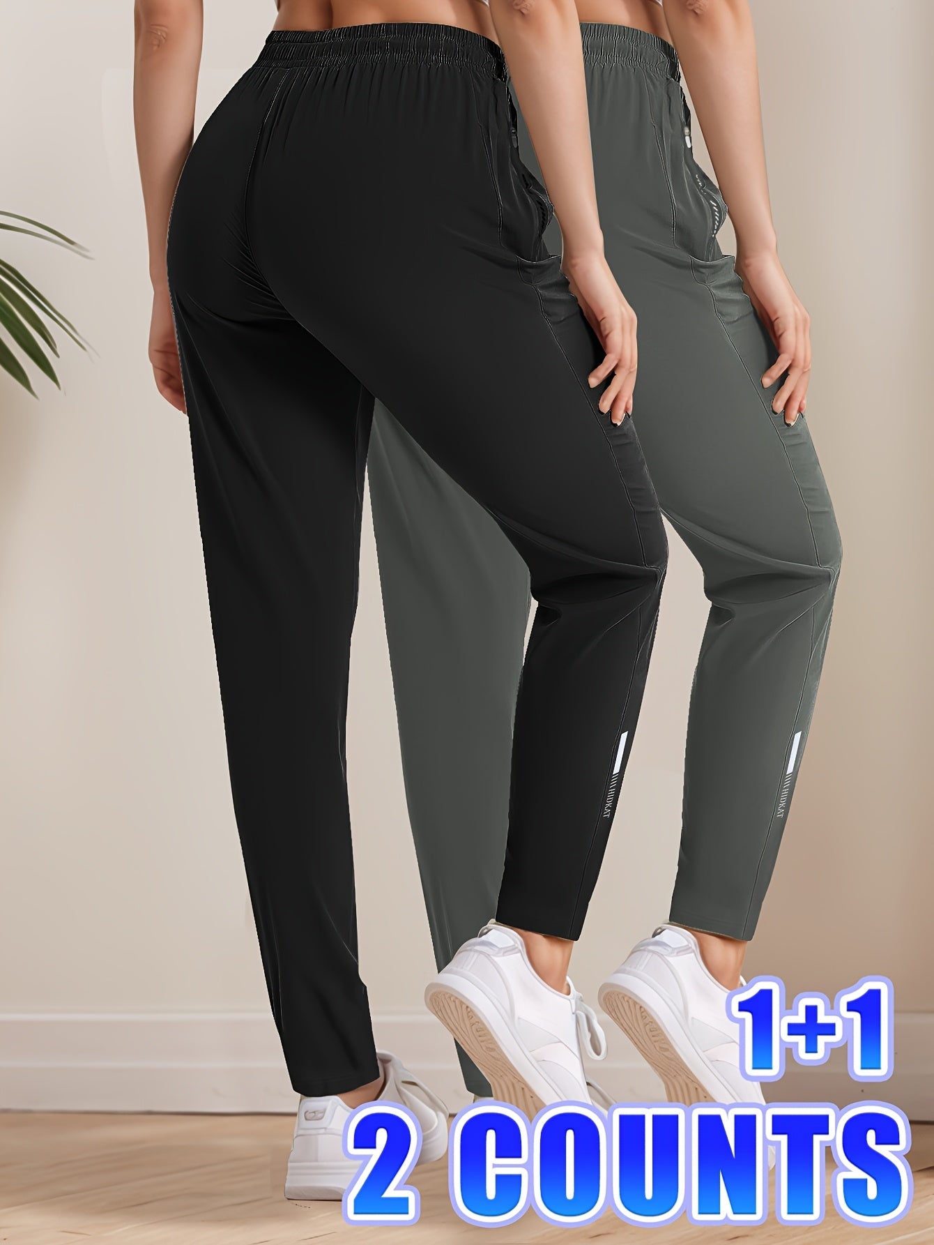2pcs Women'S High-Waisted Stretchy Leggings with Drawstring Waist & Zipper Pockets - Lightweight Breathable Fabric for Jogging, Cycling, - All-Season Casual, Jogging Pants, Leggings, Sleek Design, Comfortable Fit