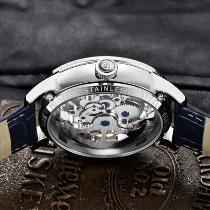 Pagani Design 2023 Men's Automatic Skeleton Watch, Self-Winding, Stainless Steel, Leather Strap, Pointer Series, Water Resistant To 100 Meters Sports Leather Watch