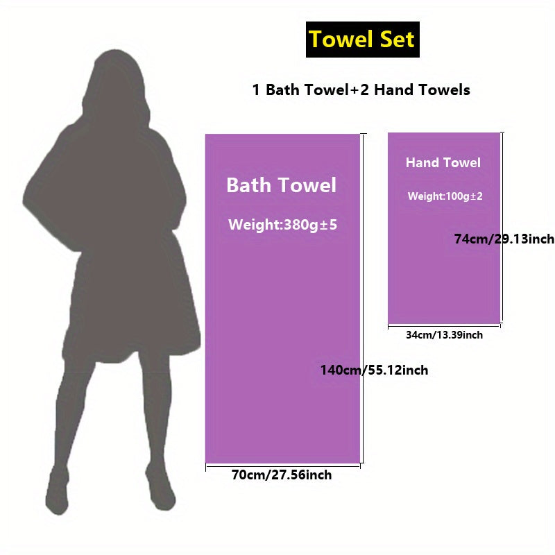 3pcs Lavender Pattern Towels Set, Including Bath Towel 70.0*140.0cm, 2 Face Towels 34.01*73.99cm, Bathroom Comfortable Soft Fabric Towels, Bathroom Supplies