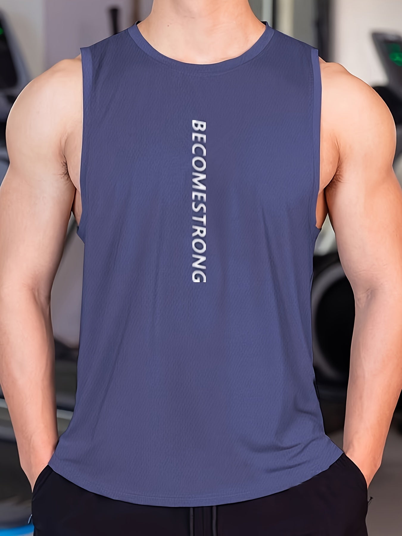 Letter Print Comfy Breathable Tank Top, Men's Casual Stretch Sleeveless T-shirt For Summer Gym Workout Training Basketball