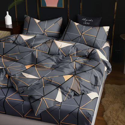 3pcs Set, Golden Striped Triangle Print Duvet Cover Bedding Kit, Soft and Comfortable Breathable, Suitable for Bedroom Guest Room School Dorm Decor 1 * Duvet Cover + 2 *, Pillowcases, Duvet Cover Set