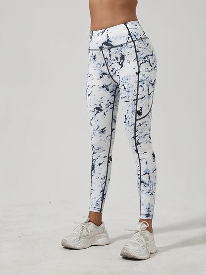Three-Pack Tie-Dye Print Yoga Pants, Polyester Spandex Fabric Soft Comfortable High Waist Stretchy Fitted Leggings for Daily Wear Workout Casual Cycling Outdoor