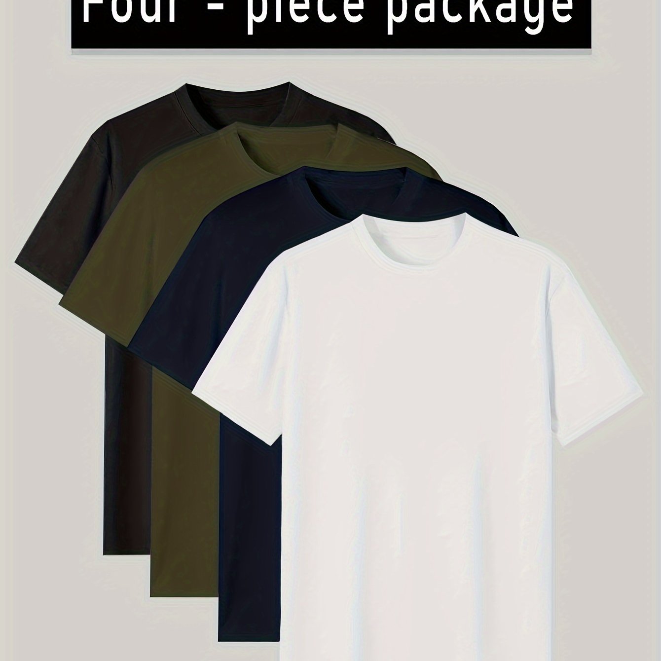 Conjunto de 4 t-shirts casuais para homem de cor sólida, estilo simples, manga curta e gola redonda, ideais para usar em casa, como pijama ou para atividades ao ar livre no verão.