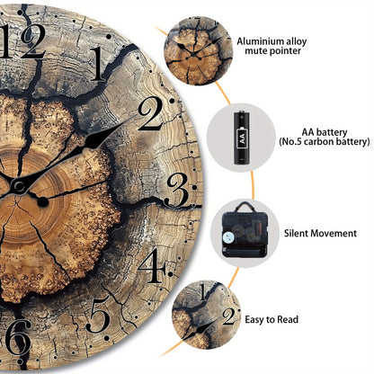 1pc Fantasy Style Analog Wall Clock, Tree Stump Pattern Non-Ticking Clock, Suitable for Living Room, Bedroom, Dining Room Wall Decoration, Ideal Birthday, Easter, New Year Gift, AA Battery Powered (Not Included)