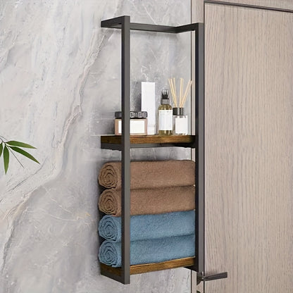 2-Layer Iron Wall-Mounted Towel Rack, French Country Style Bathroom Storage Rack, No Electricity Required, Durable Iron Material