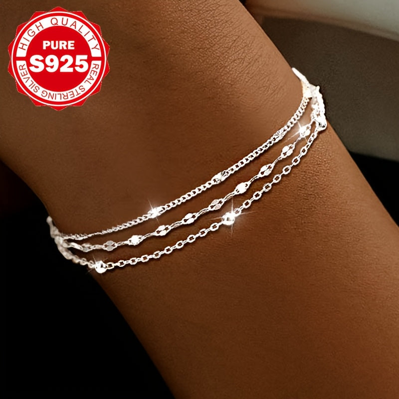 Elegant S925 Silver Bracelet for Women - Bohemian Style, Multi-Layered Chain Design, Hypoallergenic, Perfect for Daily Wear, Parties & Holidays, Ideal Gift for Christmas or Valentine'S Day, Party Accessory | Bohemian Style Br