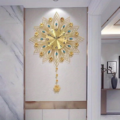 1pc Light Luxury Wall Clock, Fashion Living Room Hanging Wall Creative Clock, Golden European Clock Bedroom Decoration, Aesthetic Room Decor, Thanksgiving Christmas Decor (Without Battery, Bonus Mounting Nail)