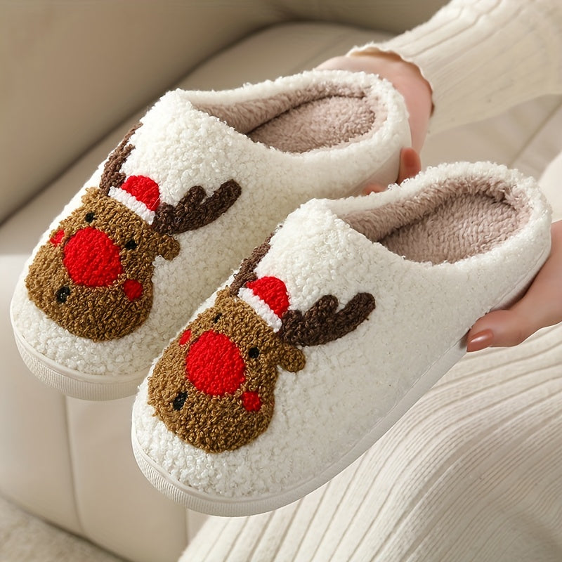 Christmas Tree Pattern Fuzzy Slippers, Winter Warm Closed Toe Flat Floor Shoes, Cozy Soft Sole Plush Home Slippers