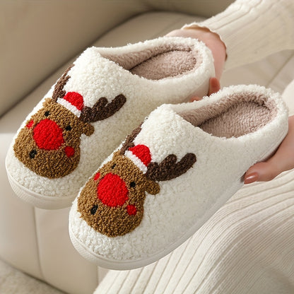 Christmas Tree Pattern Fuzzy Slippers, Winter Warm Closed Toe Flat Floor Shoes, Cozy Soft Sole Plush Home Slippers