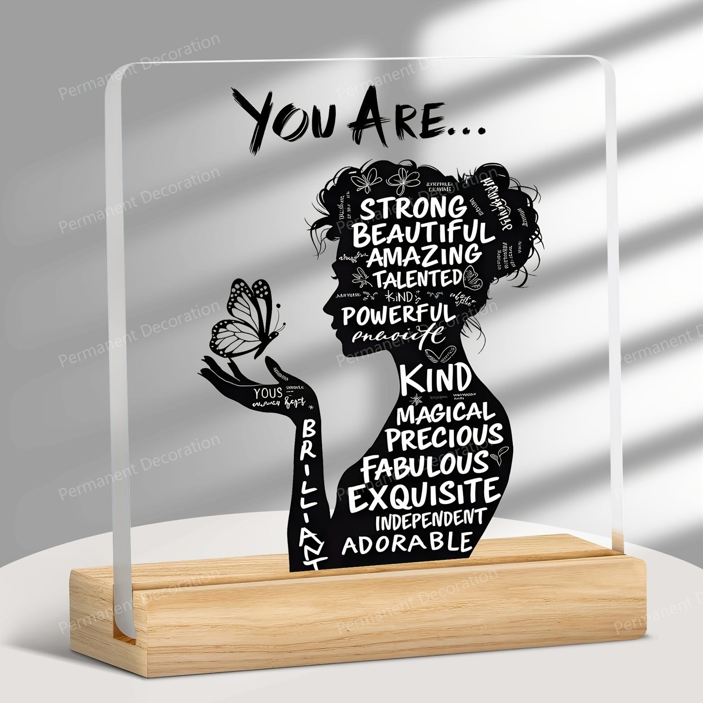[2D Flat] 1pc Inspirational Acrylic Desktop Decoration with Positive Affirmations - "You Are Powerful, Beautiful, Amazing" - Elegant 2D Design for Home, Office, or Cafe Decor - Perfect Gift for Birthdays, Housewarming, Holida